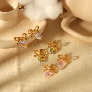 Fine Luxury Stainless Steel Bow Earrings Elegant Heart-shaped Tassel Women’s Earrings for Daily Charm Jewelry Decoration