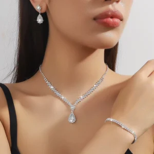 Fine Necklace Bracelet and Earrings Set Fashion Jewelry Sets Rhinestone Crystal Bride’s Jewelry Set