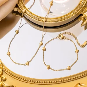 Fine Quality Luxury Non Tarnish Women’S Fashion Jewelry 18K Gold Plated Stainless Steel Heart Jewelry Set for Gifts