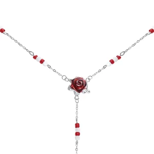 Fine Rose Pendant Pearl Necklaces Women 925 Sterling Silver Fashion Chains Beaded Tassel Enamel Necklace Designer Custom Jewelry