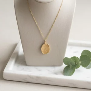 Fingerprint Pendant Necklace 18K Gold Plated Stainless Steel Waterproof Sentimental Memorial Gift for Her Aesthetic
