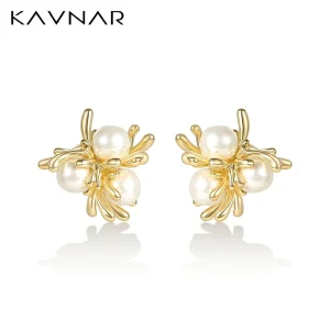 Fireworks Pearl Stud Earrings for Women 14K Gold Plated Brass 925 Silver Post Exaggerated Luxury Nickel Free OEM Custom