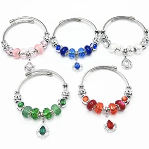 Five Color Water Drop Hollow Heart Beaded Zinc Alloy Unisex Bangle Colorful Charm Cuff Fashion Jewelry Live Selling