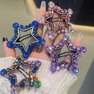 Five pointed Star Water Diamond Metal Hair Clip for Women New Forehead Fringe Seaside Side Clips High End Fashion
