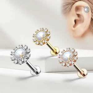 Flat Back Earring Fashion Ear Stud Rings Opal Flower Cartilage Tragus Barbell 16G Helix Piercing Body Jewelry
