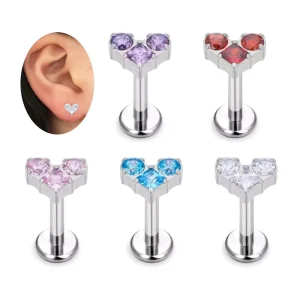 Flat Back Earring Helix Piercing 16G Zircon Heart Labret Lip Ring Stainless Steel Body Jewelry