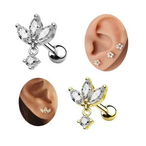 Flat Back Earring Marquise CZ Tragus Cartilage Helix Piercing Ear Stud Rings Stainless Steel Bar Fashion Women Body Jewelry
