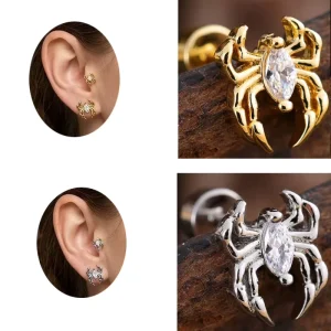 Flat Back Earring Stainless Steel Tragus Helix Piercing Spider Cartilage Earring Fashion Body Jewelry for Women Men