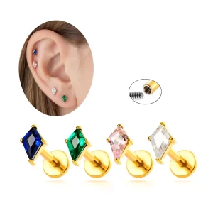 Flat Back Tragus Earring ASTM F136 Titanium Labret Piercing Jewelry Zircon Internal Thread Helix Lip Cartilage Earrings