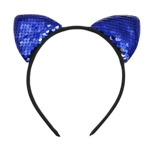 Flip Fish Scale Cat Ear Cotton Headband for Children Lightweight Simple Sweet Cartoon Sequin Hair Accessories for Holidays