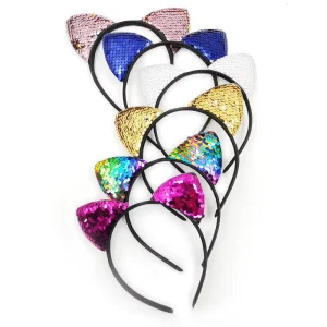 Flip Fish Scale Cat Ear Lightweight Headband for Children Simple Sweet Cartoon Sequin Hair Accessories for Gift Occasions