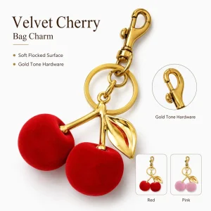 Flocked Cherry Velvet Keychain Cute Fruit Bag Pendant Charm Keyring Women Handbag Purse Car Hanging Ornament Gift Accessory