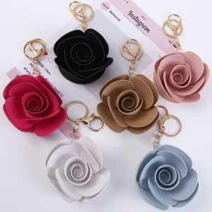 Floral Bag Charm Keychain Decoration Korean style Accessory Flower Keychain Camellia Purse Charm Keychain