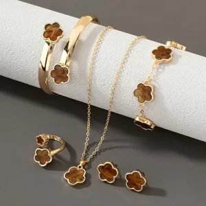 Floral Design Jewelry Set Non Tarnish Alloy Electroplated Bracelet Bangles for Women Vintage Style