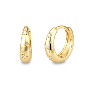 Floral Star Pavé Zircon Hoop Earrings 925 Sterling Silver Gold-Plated Huggie Earrings