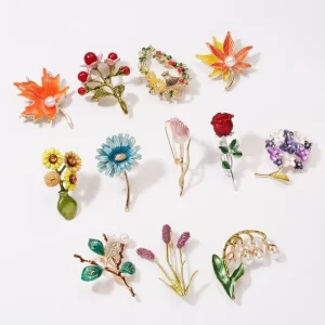 Flower Brooches Rhinestone Pins Crystal Leaf Orchid Fashion Brooch Fashion Jewelry Brooches for Women