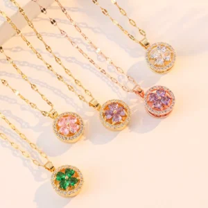 Flower Colored Zircon Micro Inlaid with European and American Style Fashionable and Trendy Collarbone Chain