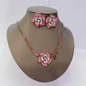 Flower Crystal Fashion Necklace Earring Set Crystal None Tarnish No Fade Jewelry Set Costume Crystal Jewelry