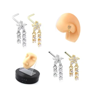 Flower Dangle Nose Piercing L Shaped Stainless Steel Nose Stud Ring Fashion Body Jewelry for Women Men