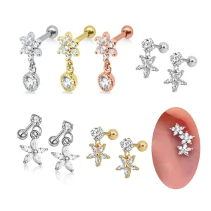Flower Earrings Helix Piercing Dangle Tragus Cartilage Body Jewelry Stainless Steel Drop Earring