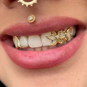 Flower Hollow Double Gold Tooth Grillz Halloween Cool Women Men Fashion Jewelry Accessory Gift Box Party Rapper Styles