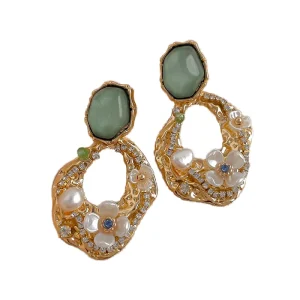 Flower Imitation Pearl Pleated Hollow Earrings Fairy Style