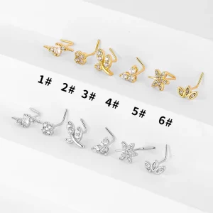 Flower L Shape Nose Stud Fashion Nose Piercing Body Piercing Jewelry for Women