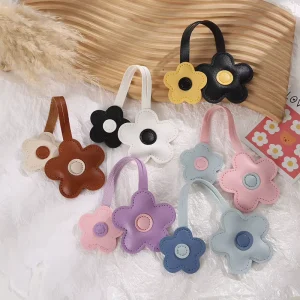Flower Leather Keychain for Women Cute Floral Purse Charm Kawaii Bag Pendant Luxury Key Ring Accessory Gift