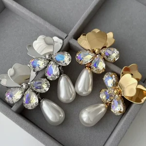 Flower Pearl Drop Earrings Fashion Jewelry