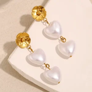 Flower Pearl Earring 18K Gold Plated Waterproof Stainless Steel Fashion Earring