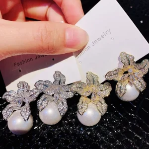 Flower Pearl Pendant Earrings, Women’s Wedding Party Accessories