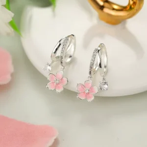 Flower Rhinestone Glitter Drop Earrings for Girls Sweet Floral Jewelry for Women Ladies Accessories