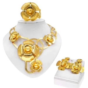 Flower Series 24K Gold Plated Jewellery Set Fashion Four Pieces Jewelry Sets Brazilian Gold Plated Design Party Gift Accessories