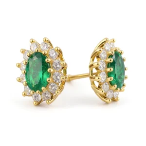 Flower Shape Inlaid Crystal Emerald Zircon Earrings Birthday Gift