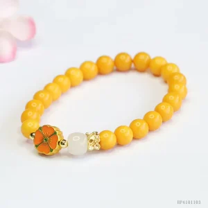 Flower Shape Natural Gemstone Beads Bracelets Natural Stone Amber Beads Bracelets Fashion Jewelry Amber Bracelets