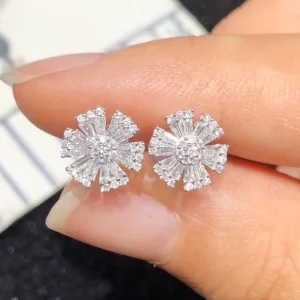 Flower Shaped Earrings for Women, Wedding AAA Crystal Cubic Zirconia, Silver Plating Stud Earrings, OEM