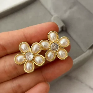 Flower Stud Pearl Earrings Fashion Jewelry