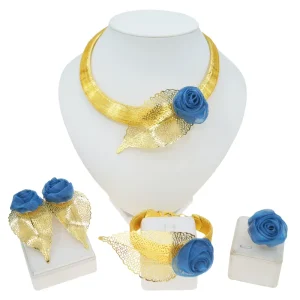Flower Style Gold Plated Jewelry Set Women Brazilian Costume Jewelry Wedding Party Festival Event Accessories Gift