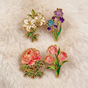 Flowers Women Men Plated Metal Brooches Enamel Pins for Clothes Briefcase Lapel Backpack Jewelry Accessories