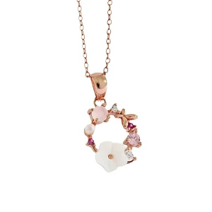 Flowery Zircon Pendant Necklace for Women 925 Sterling Silver Fashion Chain Pearl Necklace Custom