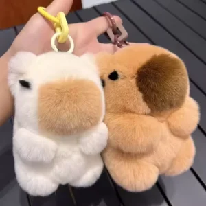 Fluffy Soft Pompoms Rabbit Fur Pompon Capybara Plush Stuffed Animal Toy Keychain Peluche De Capibara Keychain Bag Charms