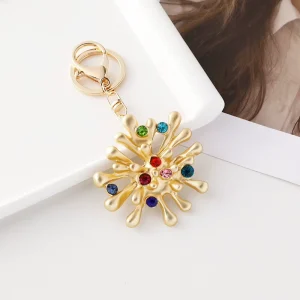 Fluid Firework Shape Key Pendant Colorful Crystal Zircon Decorative Handbag Accessory Fashion Lady Key Chain Bulk Supply