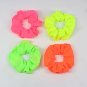 Fluorescent Neon Solid Scrunchie High Elasticity Hair Tie Bright Color Fabric Ponytail Holder Women Custom Logo