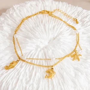 Foot Jewelry Trendy Accessory 18K Gold Starfish Dolphin Horsefish Shell Pearl Stainless Steel Anklet for Women