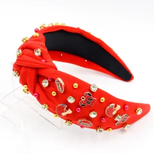 Football Game Day Knotted Headbands Fabric Hair Hoops with Football & Helmet Charms Sports Fan Women’s Hair Accessories