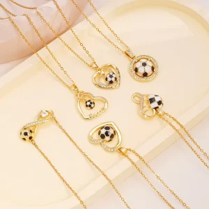 Football Necklace Stainless Steel Chain Geometric Heart Shaped Soccer Charm Sport Necklace For Fans