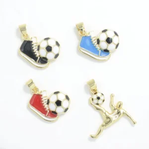 Football Shoes Enamel Charm Accessories World Football Pendant Necklace 18K Gold Sports themed Jewelry