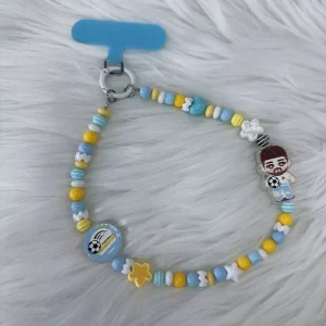 For Argentina Football Beaded Plastic Phone Chain Blue Yellow Star Lanyard Handmade for Football Fans Gift