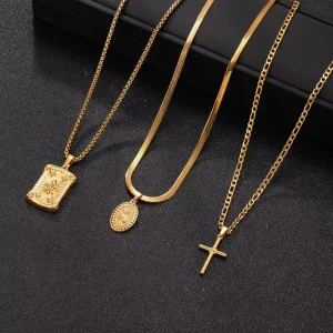 For Cross Border Trendy Stainless Steel Link Chain Pendant Casting Square Cross Folding Necklace High Grade Fashion Jewelry