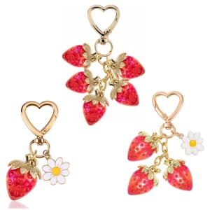 Foreign Trade Creative Light Luxury Plastic Five-Strawberry Fashion Keychain Sweetheart Strawberry Bag Pendant